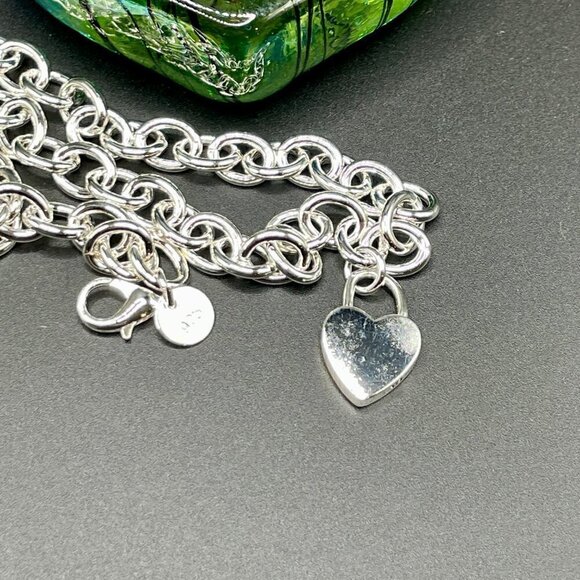 Silver 925 Chain Necklace with Thick Heart Lock Charm #1222 or #1478 - Picture 5 of 6